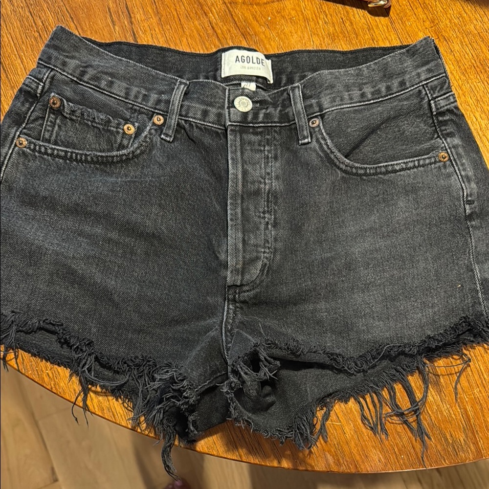 Agolde Black Distressed Jean Shorts